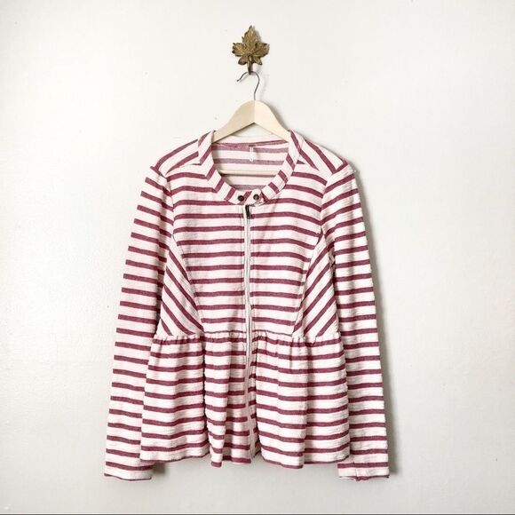 Free People Stripe Boucle Full Zip Peplum Jacket - Picture 1 of 6